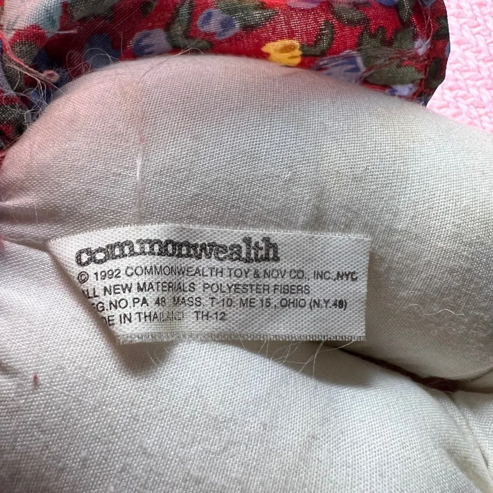Vintage 1992 Commonwealth Toy Rag Doll Blonde Curly Hair‎ Floral Dress 12 Inch